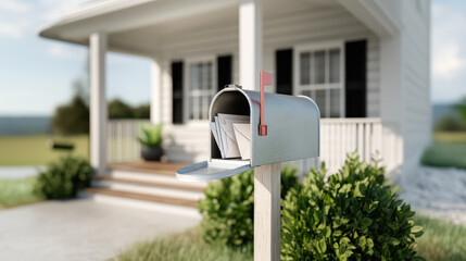 Letterbox with visible envelopes, symbol of postal delivery, traditional mailing system and everyday correspondence