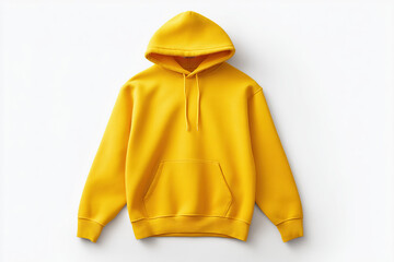 Vibrant yellow hoodie on a clean white backdrop, perfect for casual wear and stylish comfort. A versatile and eye-catching garment.