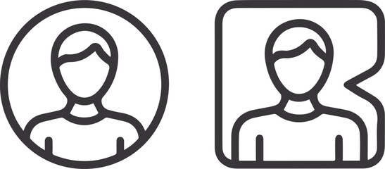 Two profile icons depicting a person in a circle and a square on a black background isolated design