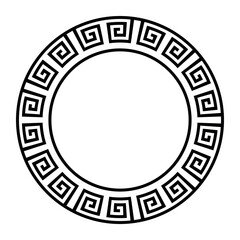 Round antique border of Greek. Vector round monochrome classic frame. Greek meander. Patterns of Greece and Ancient Rome. Round European border. Typical Egyptian, Assyrian and Greek motifs.
