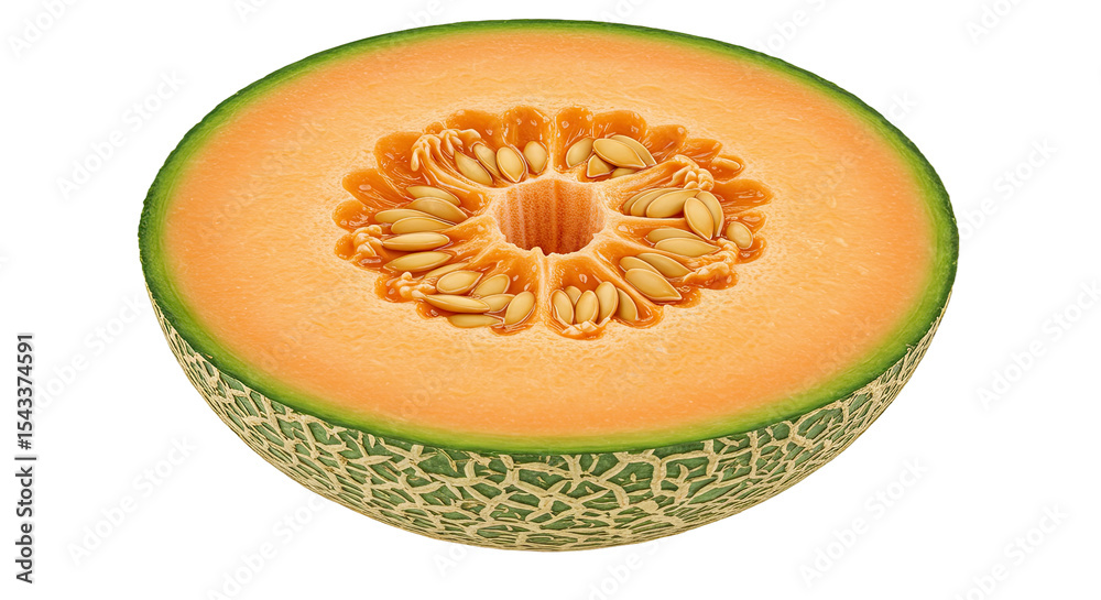 Aufkleber close-up of a halved cantaloupe melon showing seeds and textured rind