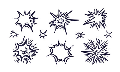 Comic vector boom burst, impact effect. Crash set