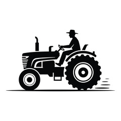 Obraz premium Farmer driving tractor silhouette isolated on white background
