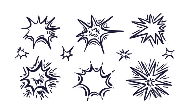 Comic vector boom burst, impact effect. Crash set
