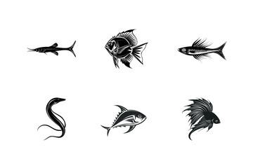 Obraz premium Six stylized fish silhouettes set