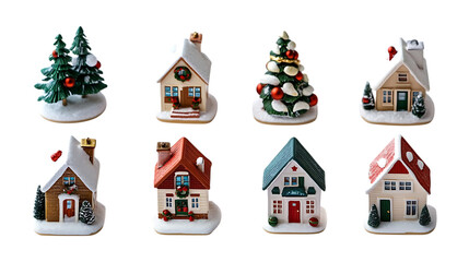 Fototapeta premium Pack Collection Charming Christmas Village Houses Festive Holiday Decorations set against transparent background