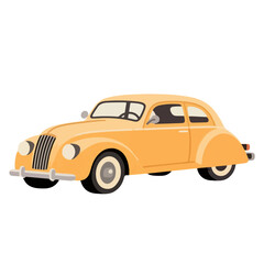 Classic Yellow Vintage Car Illustration Three Quarter View.