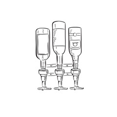 Drinks optics, alcoholic spirit bottles up side down.