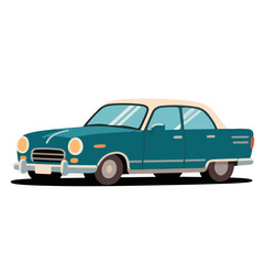 Teal Vintage Sedan with Cream Roof and Distinctive Headlights.