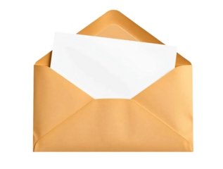Brown envelope with blank letter Inside isolated on transparent background