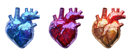 Pack Collection Colorful Hearts Anatomy Art set against transparent background