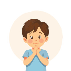 Young boy making a wish with hopeful expression, minimalist illustration