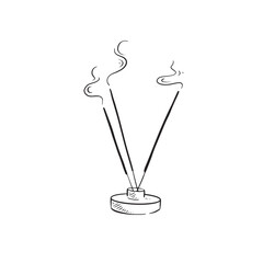Incense sticks, three smoking sticks in black line.