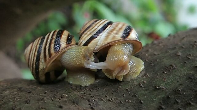 Pair of snails maiting on a three