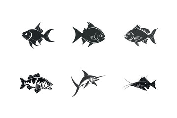 Fototapeta premium Six different types of fish silhouettes