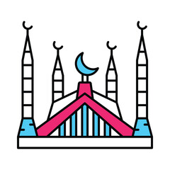 Faisal Mosque Vector Filled outline illustration style icon