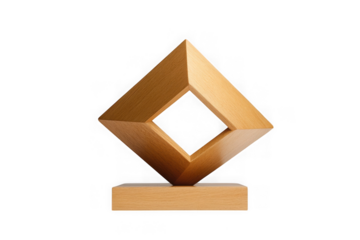 Isolated golden diamond structure on a pedestal against a white background