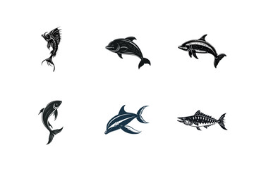 Fototapeta premium Six silhouettes of various ocean fish