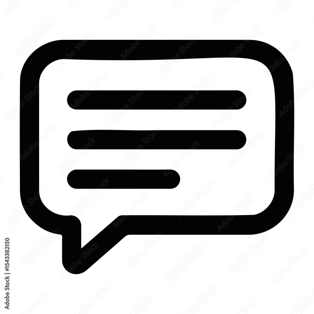 Poster a black and white icon of a speech bubble with three horizontal lines inside representing text conte