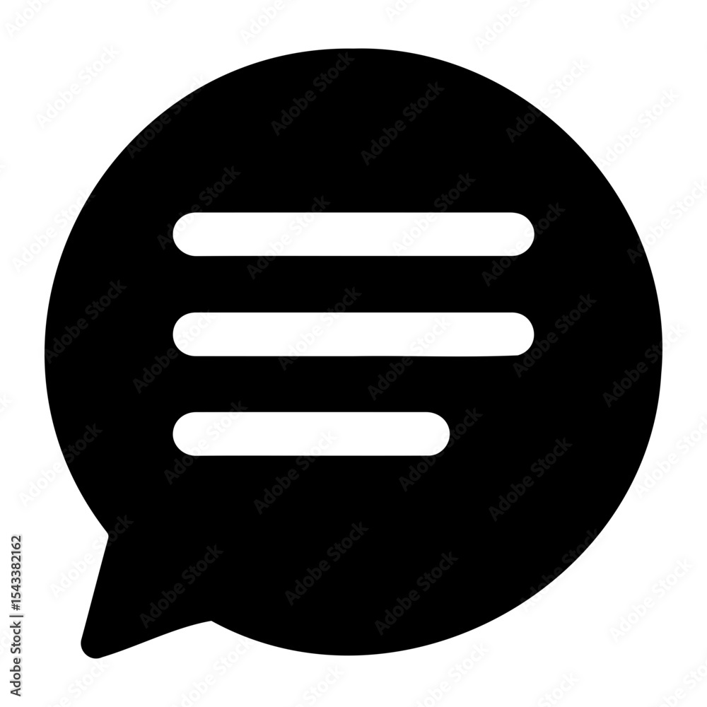 Poster a black speech bubble with three horizontal lines inside indicating a text conversation icon design 