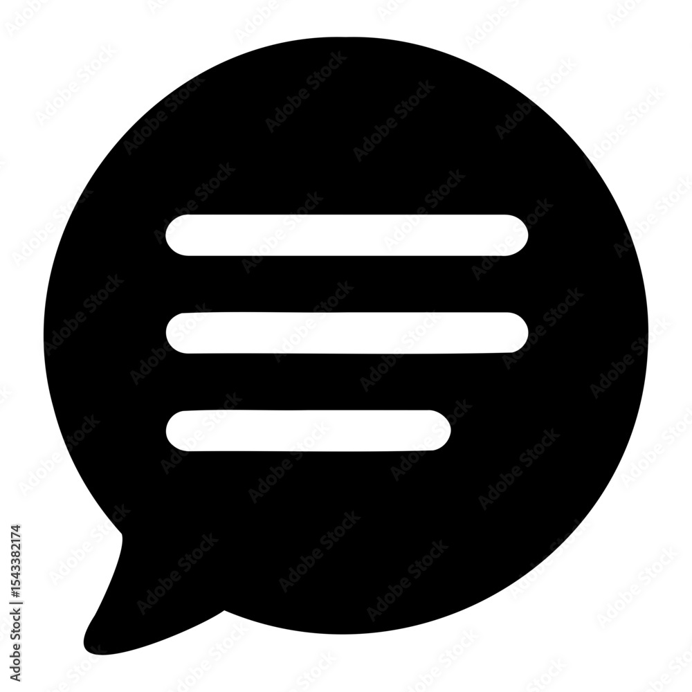 Poster black speech bubble with three horizontal lines representing text for communication message icon on 