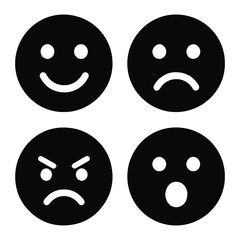 Fototapeta premium A collection of four black and white emoticon faces displaying various emotions in a grid format on transparent background