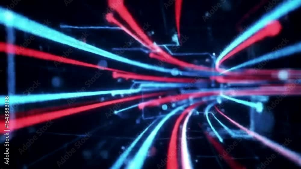 Poster abstract technology background animation with data stream network and glowing lines