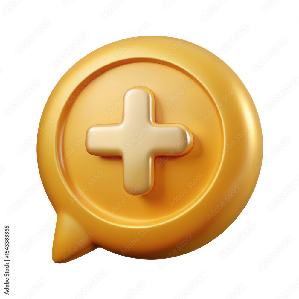 Poster add new plus icon golden bubble speech symbol graphic element ui design vector illustration isolated