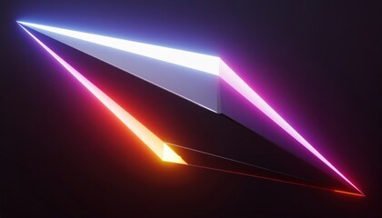 illuminated 3d zigzag prism with glowing neon edges and gradient lighting on dark background for futuristic web design, abstract branding, or tech print media

