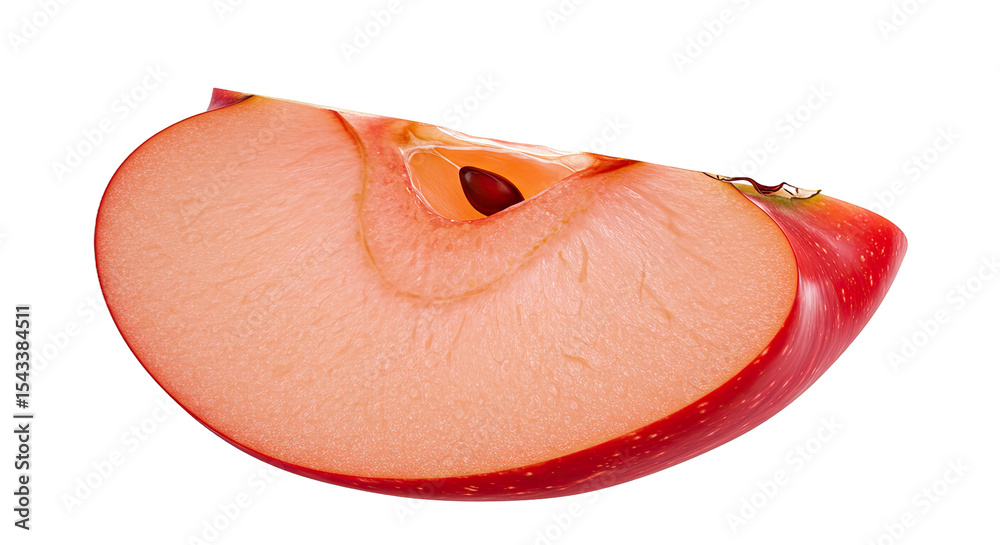 Poster close-up of a fresh red apple slice with visible seed against a black background