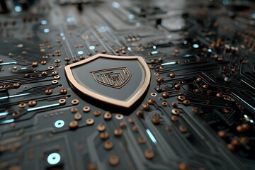 Cyber Shield Digital Security on Circuit Board with Concept of Data Protection.