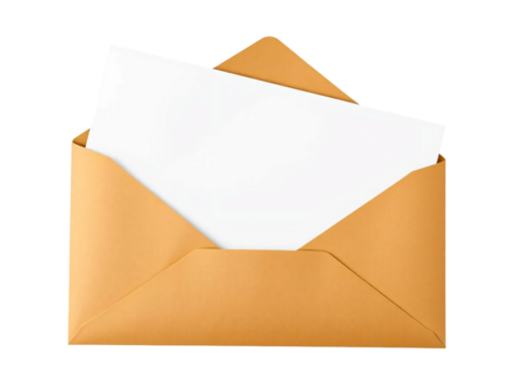 Brown envelope with blank letter Inside isolated on transparent background