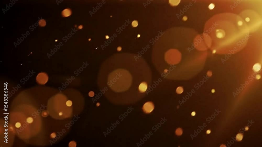 Poster golden light flares bokeh background animation video effect for overlay and motion graphics use