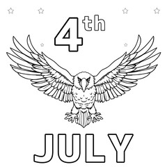 4th of July Coloring Page with Patriotic Eagle and Stars