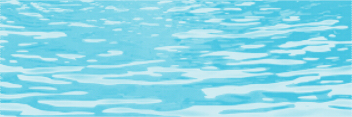 Color halftone texture of blue sea or ocean waves, fading dot effect. Vector halftone dots background. 
