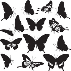 Fototapeta premium Black silhouette butterfly set isolated on white background for design element vector illustration