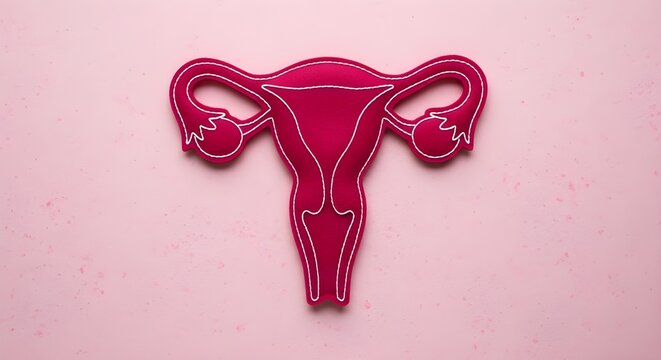 Pink female reproductive system uterus ovaries anatomy medical symbol women health gynecology healthcare feminine awareness icon illustration - Powered by Adobe