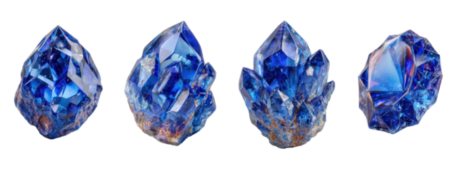 Vibrant Blue Crystals in Various Shapes and Sizes for Stock Imagery