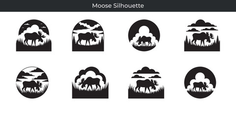 Diverse collection of detailed moose silhouette designs for nature and wildlife themed projects