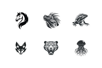 Fototapeta premium Six stylized animal and sea creature logos