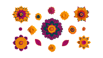 Pack Collection Vibrant Mandala Flower Designs Colorful Floral Patterns for Backgrounds set against transparent background