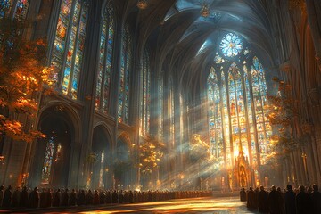 A solemn medieval service inside Notre Dame grand Goth