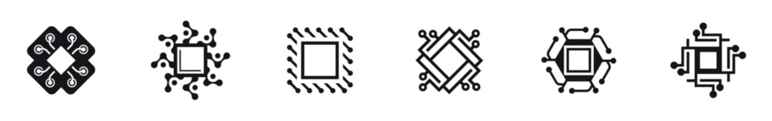 set of collection chip digital logo design inspiration. modern color, technology, dot logo. Computer Chip Icons - Multi Series, vector illustration.