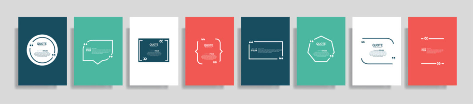Quote speech box design templates set. Quatation text in bubble brackets frame. Citation empty graphic vector shape for social media inspiration posts. Motivation quote bubbles