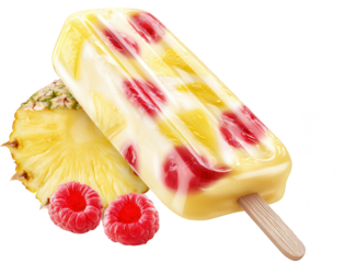 Colorful Summer Popsicle with Pineapple and Raspberry Flavors on a Transparent Background
