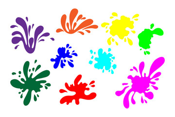 Vector illustration of a collection of bold bright colorful ink blots and splashes in various shapes. Abstract elements for artistic or graphic design use, isolated on a white background.
