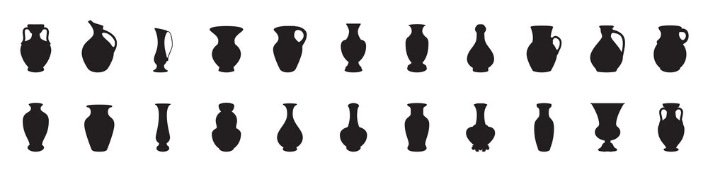 Vase silhouette vector isolated on white background
Pots and Vases Icon on Black and White Vector Backgrounds, vector illustration.
