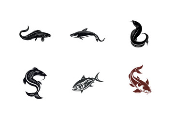 Six stylized fish illustrations for design