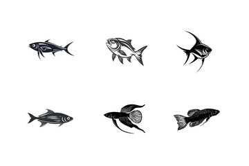 Six different types of fish silhouettes