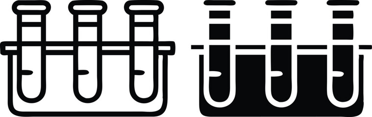 Minimalist Line Art Icon of Three Test Tubes in Rack with Clean Vector Design and Isometric View